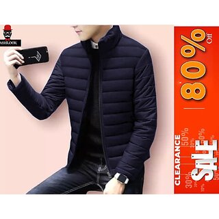                       Fashlook Full Sleeve Solid Fluffy Navy Blue Jacket For Mens                                              