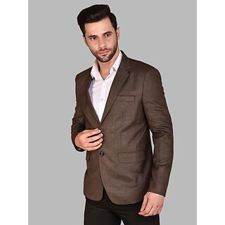                       PrintCultr Men Solid Single Breasted Formal Blazer (Brown)                                              