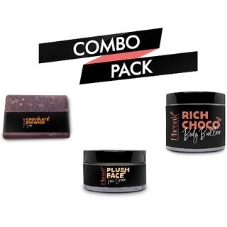 (Combo Of 3) Phenak India Chocolate Brownie Soap - Rich Choco Body Butter - Plush Face Cream (Combo Of 3) Phenak India Chocolate Brownie Soap - Rich Choco Body Butter - Plush Face Cream