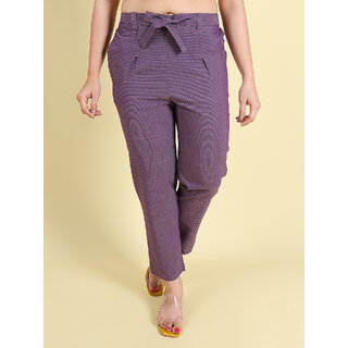 Granth Fashion Solid Cigarette Pant With 2 Pockets And Laces (Purple) Granth Fashion Solid Cigarette Pant With 2 Pockets And Laces (Purple)
