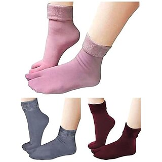                       MINHA Woolen Socks for Women With Velvet Fur Inside   With Thumb Toe Design (Pack of 2)Assorted colour                                              