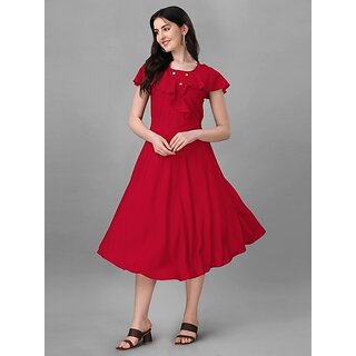 Elegant Women Parnavi Women Fit And Flare Red Dress 2025 at ShopCircuit | ONDC