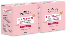 Globus Naturals Rice Ceramide 6 Step Facial Kit For Korean Glass Skin 40gm Set of 2