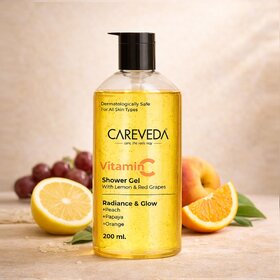CareVeda Skin Brightening Shower Gel 200ml | Peach, Papaya & Orange Body Wash for Fresh, Clean & Glowing Skin