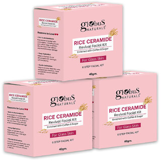                       Globus Naturals Rice Ceramide 6 Step Facial Kit For Korean Glass Skin 40gm Set of 3                                              