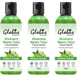 Globus Remedies Aloe vera Neem Tulsi Enriched With Glycerin Oil Control Formula, 75gm, Set of 3 Globus Remedies Aloe vera Neem Tulsi Enriched With Glycerin Oil Control Formula, 75gm, Set of 3