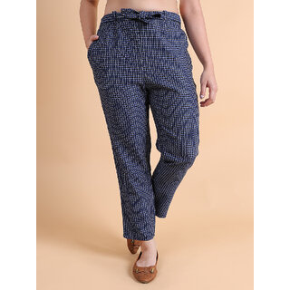                       Granth Fashion Checkered Cigrette Pant With 2 Pockets And Laces (Dark Blue)                                              