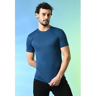                       PrintCultr Solid Men Round Neck Polyester Dark Blue T-Shirt                                              