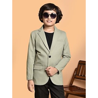                      PrintCultr Boys Solid Single Breasted Party Blazer (Light Green)                                              