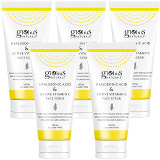 Globus Naturals Hyaluronic Acid Vitamin C Anti Ageing Face Scrub Enriched with Walnut Mulberry Skin Lightening Brightening Formula Reduces Dark Spots Suitable for All Skin Types 100 gm Set of 5 Globus Naturals Hyaluronic Acid Vitamin C Anti Ageing Face Scrub Enriched with Walnut Mulberry Skin Lightening Brightening Formula Reduces Dark Spots Suitable for All Skin Types 100 gm Set of 5