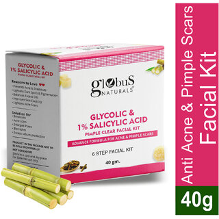                       Globus Naturals Anti Acne Glycolic  Salicylic Acid 6 Step Facial Kit For Oil Control  Skin Lightening Suitable For Oily  Acne Prone Skin 40gm                                              