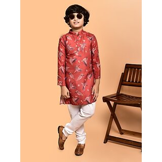                       PrintCultr Boys Festive & Party Kurta and Pyjama Set (Red)                                              