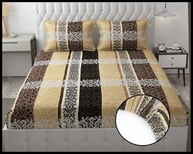 Double Bed Printed Cotton Elastic Fitted Bedsheet with 2 Pillow Covers (Fits up to 6 inch mattress)