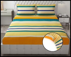 Double Bed Printed Cotton Elastic Fitted Bedsheet with 2 Pillow Covers (Fits up to 6 inch mattress)