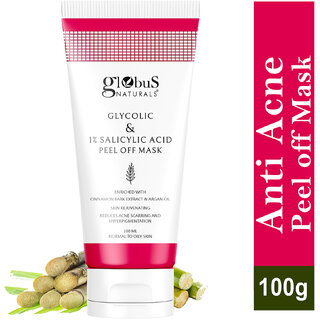 Globus Naturals Glycolic 1 Salicylic Acid Anti Acne Peel Off Mask For Oily Acne Prone Skin Natural Ayurvedic Formula Chemical Free Cruelty Free 100 gms Globus Naturals Glycolic 1 Salicylic Acid Anti Acne Peel Off Mask For Oily Acne Prone Skin Natural Ayurvedic Formula Chemical Free Cruelty Free 100 gms