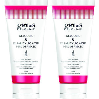 Globus Naturals Glycolic 1 Salicylic Acid Anti Acne Peel Off Mask For Oily Acne Prone Skin Natural Ayurvedic Formula Chemical Free Cruelty Free 100 gms Set of 2 Globus Naturals Glycolic 1 Salicylic Acid Anti Acne Peel Off Mask For Oily Acne Prone Skin Natural Ayurvedic Formula Chemical Free Cruelty Free 100 gms Set of 2