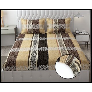 Double Bed Printed Cotton Elastic Fitted Bedsheet with 2 Pillow Covers (Fits up to 6 inch mattress)