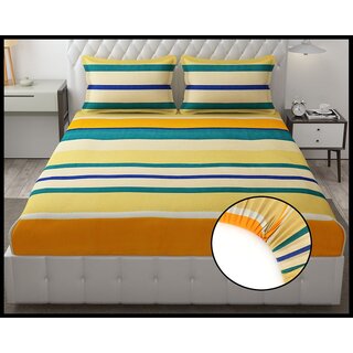 Double Bed Printed Cotton Elastic Fitted Bedsheet with 2 Pillow Covers (Fits up to 6 inch mattress) Double Bed Printed Cotton Elastic Fitted Bedsheet with 2 Pillow Covers (Fits up to 6 inch mattress)