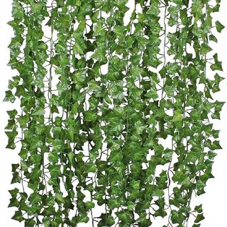                       Set of 12 , De Gardenia Artificial Ivy Hanging Grass Creepers, 7.5 Ft Long, Green, for Home Â Wall Decoration                                              