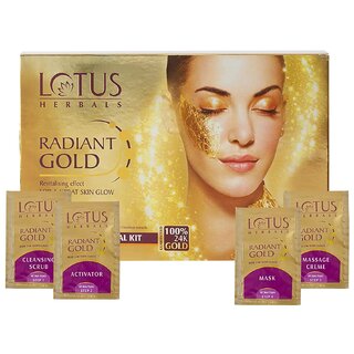                       Lotus Herbals Radiant Gold Cellular Glow1 Facial Kit  With 24K Gold Leaves  For Skin Glow  All Skin Types  37G                                              