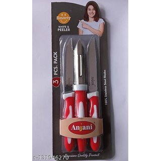 3 Pc Stainless Steel Knife Set Knife Set/PEELAR Set/3 PC/ Red  White 3 Pc Stainless Steel Knife Set Knife Set/PEELAR Set/3 PC/ Red  White