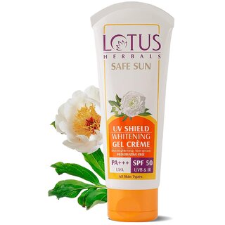 Lotus Herbals Safe Sun Uv Shield Whitening Gel Cream Spf 50 Pa +++ Uva Uvb Protection No White Cast 50G Lotus Herbals Safe Sun Uv Shield Whitening Gel Cream Spf 50 Pa +++ Uva Uvb Protection No White Cast 50G
