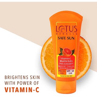 Lotus Herbals Safe Sun Vitamin C Matte Gel Daily Sunscreen SPF 50 PA+++ Dermatologically Tested 100g Lotus Herbals Safe Sun Vitamin C Matte Gel Daily Sunscreen SPF 50 PA+++ Dermatologically Tested 100g