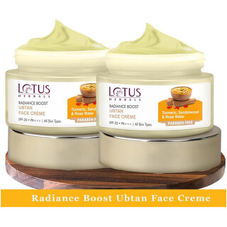 Lotus Herbals Radiance Boost Ubtan Face Cream Spf 20 Turmeric, Sandalwood And Rose Water 50Gm ( Pack Of 2 ) Lotus Herbals Radiance Boost Ubtan Face Cream Spf 20 Turmeric, Sandalwood And Rose Water 50Gm ( Pack Of 2 )