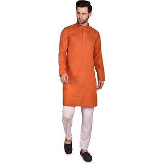                       PrintCultr Men Kurta and Pyjama Set (Orange, White)                                              