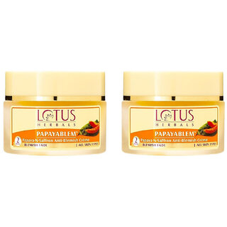                       Lotus Herbals Papayablem Papaya-N-Saffron Anti-Blemish Cream  Fades Blemishes  For All Skin Types  50G ( Pack Of 2 )                                              