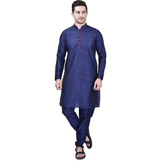                       PrintCultr Men Kurta and Pyjama Set (Dark Blue)                                              