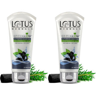 Lotus Herbals Whiteglow Activated Charcoal Face Wash Anti Pollution Oil Control For All Skin Types 100G (Pack Of 2) Lotus Herbals Whiteglow Activated Charcoal Face Wash Anti Pollution Oil Control For All Skin Types 100G (Pack Of 2)
