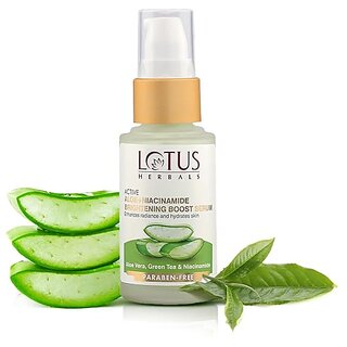                       Lotus Herbals Active Aloe + Niacinamide Brightening Boost SerumEnhances Radiance  Hydrates SkinPraben Free 30Ml                                              