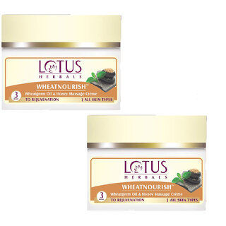                       Lotus Herbals Wheatnourish Wheatgerm Oil  Honey Massage Cream Rejuvenates Skin For All Skin Types 50G (Pack Of 2)                                              