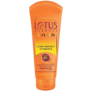                       Lotus Herbals Safe Sun Ultra Sunblock  SPF 100+  PA+++  Anti-Ageing  Preservative Free  50g                                              