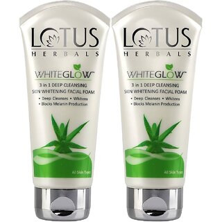                       Lotus Herbals Whiteglow 3 In 1 Deep Cleansing Skin Whitening Facial Foam 200G ( Pack Of 2 )                                              