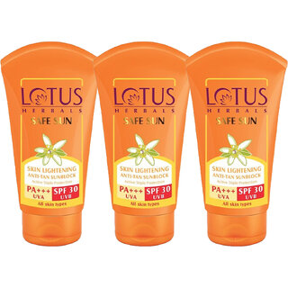 Lotus Herbals Skin Lightening Anti Tan Sunscreen Spf 30 Pa Lightens Tan Briad Spectrum Protection 50G (Pack Of 3) Lotus Herbals Skin Lightening Anti Tan Sunscreen Spf 30 Pa Lightens Tan Briad Spectrum Protection 50G (Pack Of 3)