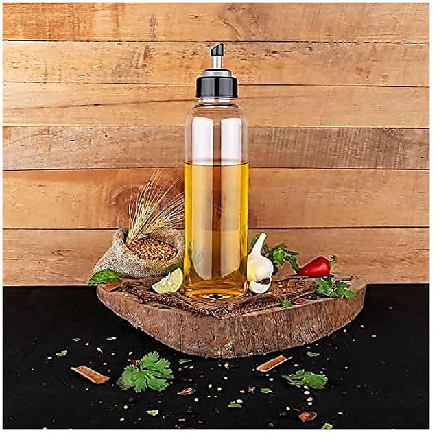 1 L Oil Dispenser Bottle for Kitchen (1000 ml) Food Graded Clear Finish Unbreakable Plastic Olive/Vinegar with Airtight Lid Leak Proof Transparent Dispenser (Oil Dispenser) (PACK of 1)