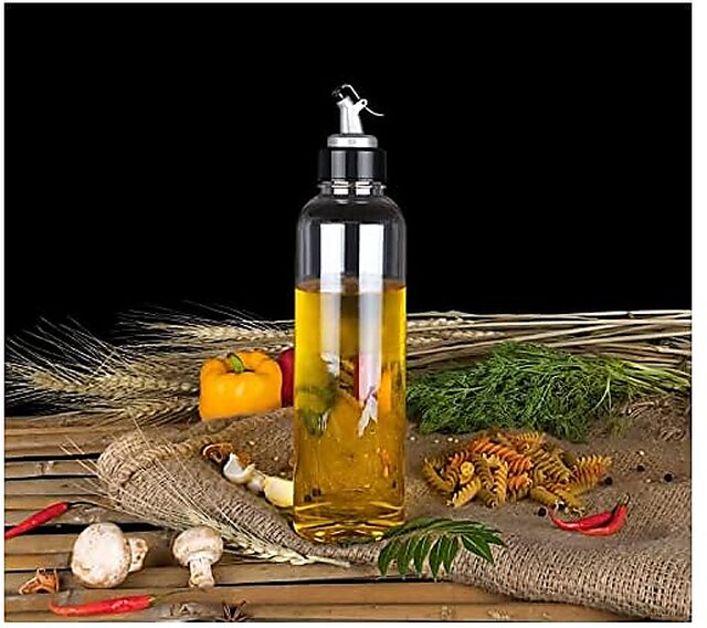 1 L Oil Dispenser Bottle for Kitchen (1000 ml) Food Graded Clear Finish Unbreakable Plastic Olive/Vinegar with Airtight Lid Leak Proof Transparent Dispenser (Oil Dispenser) (PACK of 1)