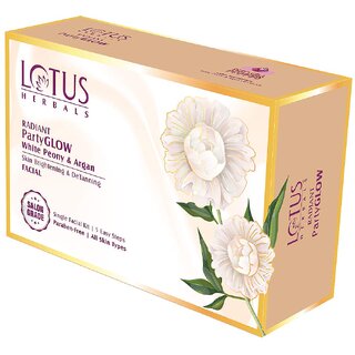 Lotus Herbals Radiant PartyGLOW White Peony Argan Oil Detanning Facial Kit 5 Easy Steps Pack of 1 57g Lotus Herbals Radiant PartyGLOW White Peony Argan Oil Detanning Facial Kit 5 Easy Steps Pack of 1 57g