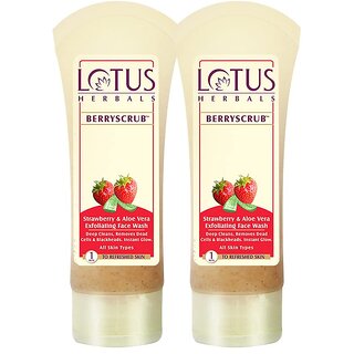 Lotus Herbals Berryscrub Strawberry Aloe Vera Exfoliating Face Wash Deep Cleaning 120G ( Pack Of 2 ) Lotus Herbals Berryscrub Strawberry Aloe Vera Exfoliating Face Wash Deep Cleaning 120G ( Pack Of 2 )