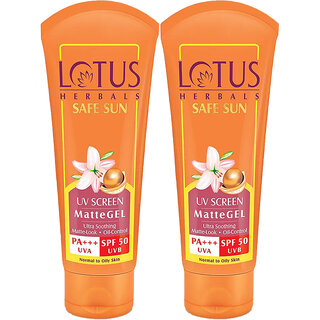 Lotus Herbals Safe Sun Uv Screen Matte Gel Spf 50 Paraben Free, Cruelty Free, Matte Gel Pa+++ 50Gm ( Pack Of 2 ) Lotus Herbals Safe Sun Uv Screen Matte Gel Spf 50 Paraben Free, Cruelty Free, Matte Gel Pa+++ 50Gm ( Pack Of 2 )
