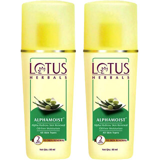 Lotus Herbals Alphamoist Alpha Hydroxy Skin Renewal Oil-Free Moisturiser For All Skin Types 80Ml ( Pack Of 2 ) Lotus Herbals Alphamoist Alpha Hydroxy Skin Renewal Oil-Free Moisturiser For All Skin Types 80Ml ( Pack Of 2 )