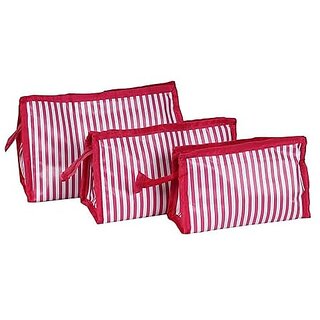 Aronkart Polyester Cosmetic Pouch (Set of 3 Pcs. Lining Pouch - Pink) Aronkart Polyester Cosmetic Pouch (Set of 3 Pcs. Lining Pouch - Pink)
