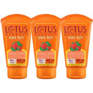Lotus Herbals Safe Sun Sunscreen Cream Breezy Berry Spf 20 Pa Sweat Waterproof NonGreasy 100G (Pack Of 3) Lotus Herbals Safe Sun Sunscreen Cream Breezy Berry Spf 20 Pa Sweat Waterproof NonGreasy 100G (Pack Of 3)