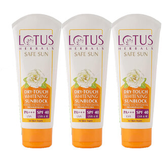 Lotus Herbals Safe Sun Dry Touch Whitening Sunscreen Spf 40 PaDermatologically Tested White Peony 50G ( Pack Of 3) Lotus Herbals Safe Sun Dry Touch Whitening Sunscreen Spf 40 PaDermatologically Tested White Peony 50G ( Pack Of 3)