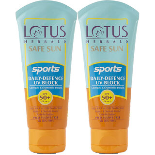                       Lotus Herbals Safe Sun Sports Daily-Defence Uv Block Spf 50 Pa+++ Water Resistant  Sweat Resistant 40G (Pack Of 2)                                              