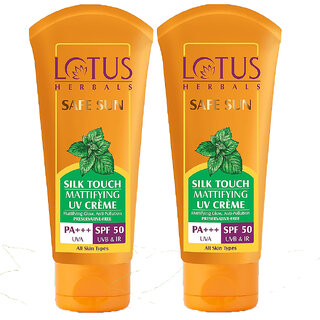 Lotus Herbals Safe Sun Silk Touch Mattifying Uv Crme Spf 50 Pa+++Green Tea Uv Ir Protection, Matte75G (Pack Of 2) Lotus Herbals Safe Sun Silk Touch Mattifying Uv Crme Spf 50 Pa+++Green Tea Uv Ir Protection, Matte75G (Pack Of 2)