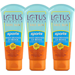 Lotus Herbals Safe Sun Sports DailyDefence Uv Block Spf 50 Pa Water Resistant Sweat Resistant 40G (Pack Of 3) Lotus Herbals Safe Sun Sports DailyDefence Uv Block Spf 50 Pa Water Resistant Sweat Resistant 40G (Pack Of 3)