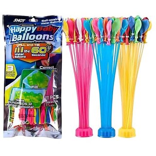                       Case Creation Holi Water Balloons for Kids Mix Color Magic Balloon Crazy Quick Auto Fill SET of 3 (111 Pcs Holi Balloons) with 1 Universal tap Adapter For Holi Celebration N Pool Party                                              